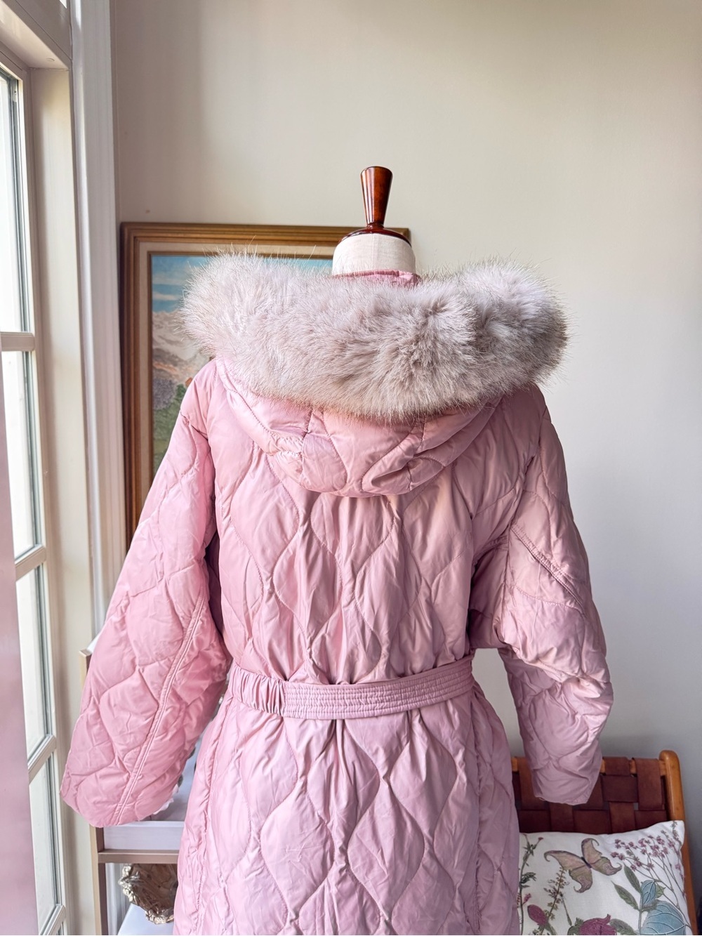 MICHAEL Michael Kors Blush Quilted Belted Puffer Coat with Faux Fur Hood - Picture 7 of 12